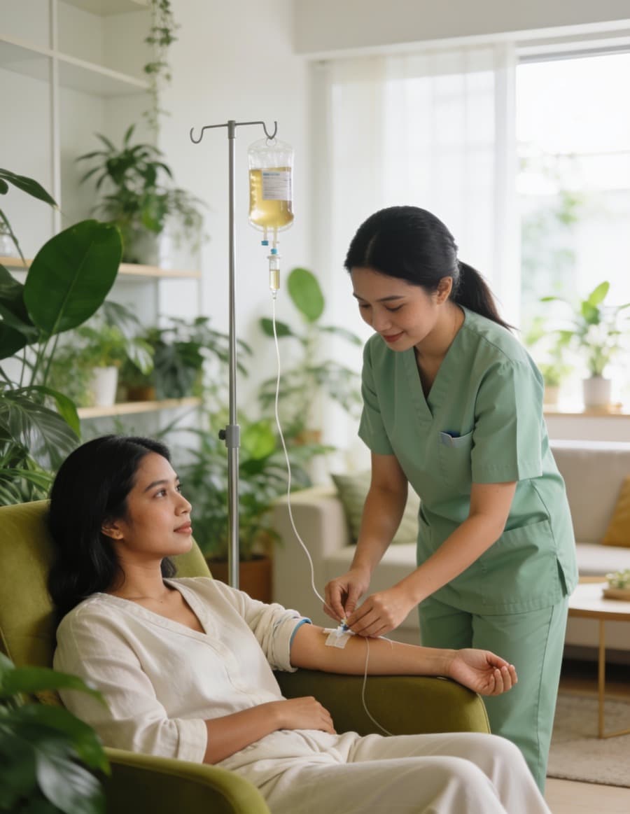 Sesi vitamin drip di rumah didampingi tenaga medis